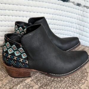 Roper Black Ankle Boots with Geometric Embroidery